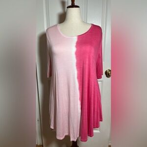 Lane Bryant Pink & Fuchsia Split-Dye Scoop Neck Swing Top